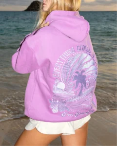 “Everything Comes in Waves” Hoodie in Açai