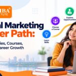 A career roadmap infographic by Simba Institute showing job roles, course paths, and growth stages in the digital marketing industry.